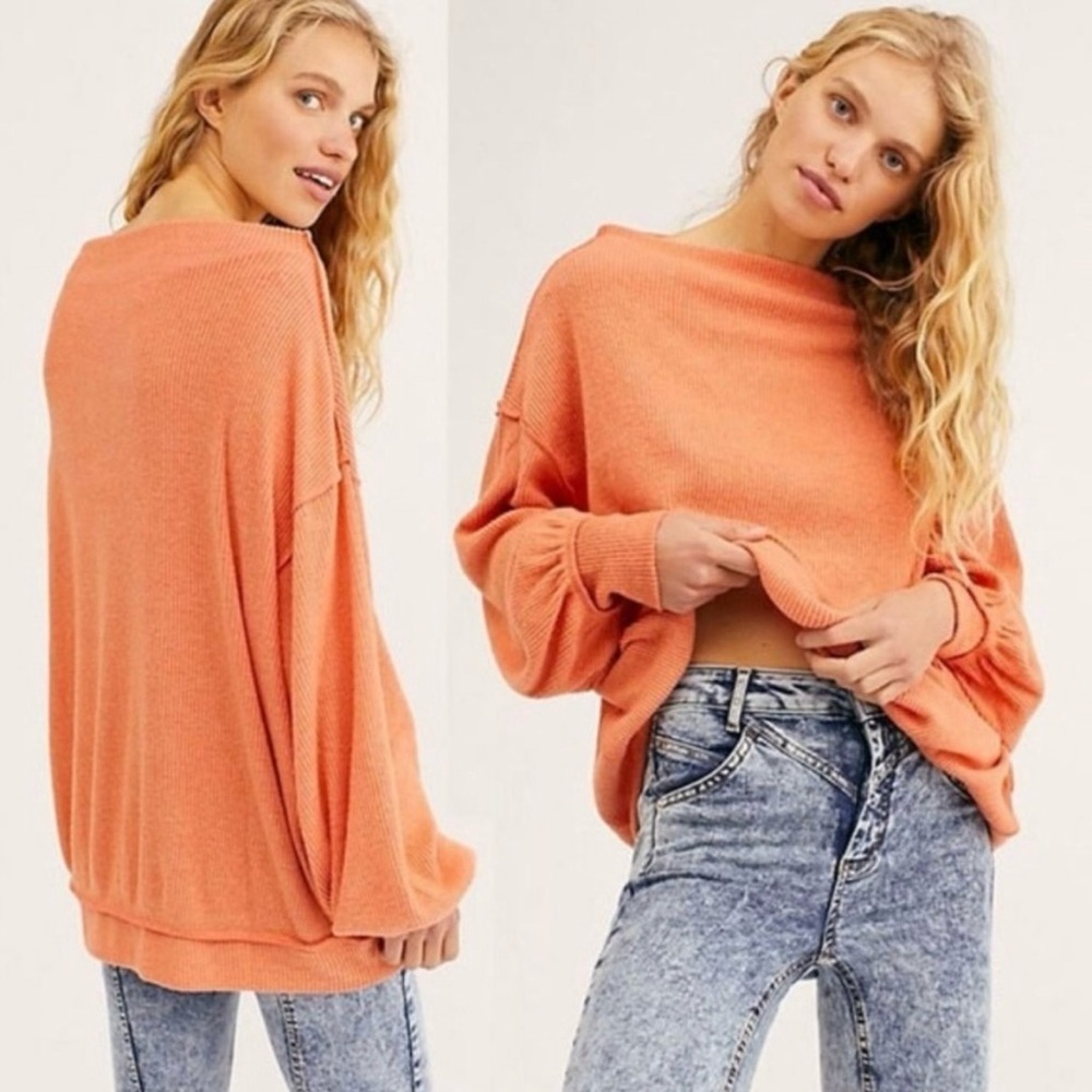 WE THE FREE Free People Main Squeeze Hacci Sweater Orange Cayenne Sz S NWT $78